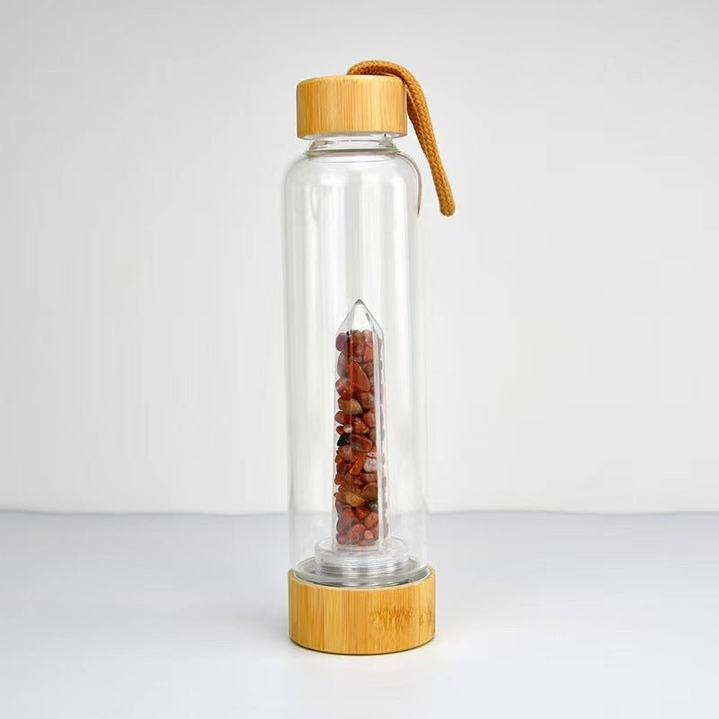 Crystal Gravel Chip Obelisk Bamboo Water Bottles GEMROCKY-Decoration-Red Jasper-