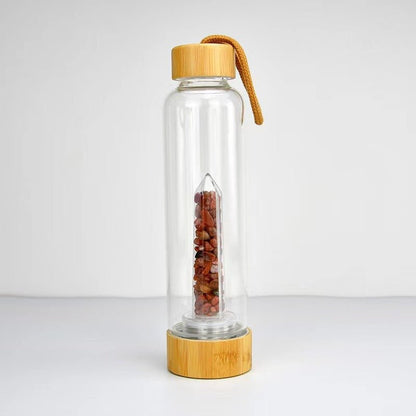 Crystal Gravel Chip Obelisk Bamboo Water Bottles GEMROCKY-Decoration-Red Jasper-