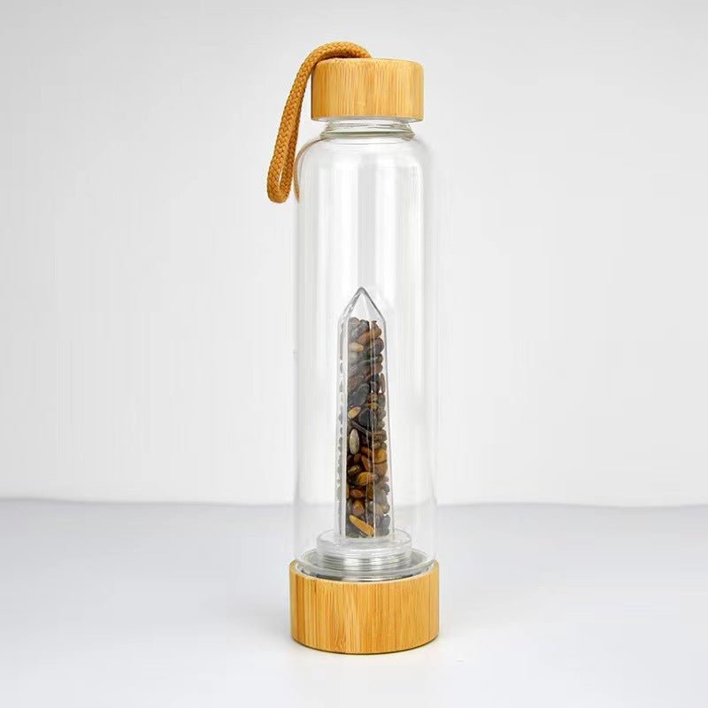 Crystal Gravel Chip Obelisk Bamboo Water Bottles GEMROCKY-Decoration-Tiger Eye Stone-