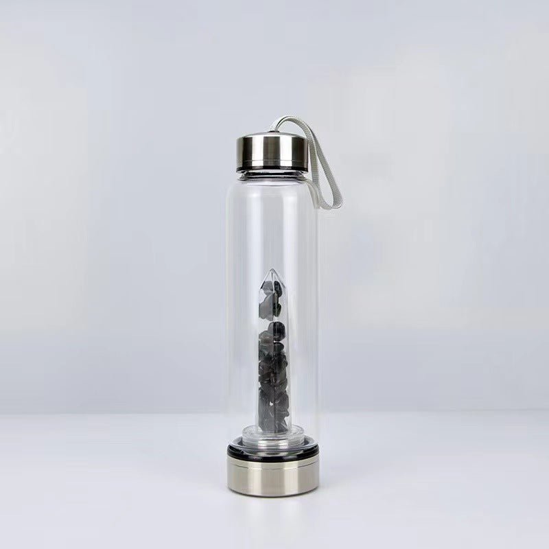 Crystal Gravel Chip Obelisk Stainless Steel Water Bottles GEMROCKY-Decoration-Black Obsidian-