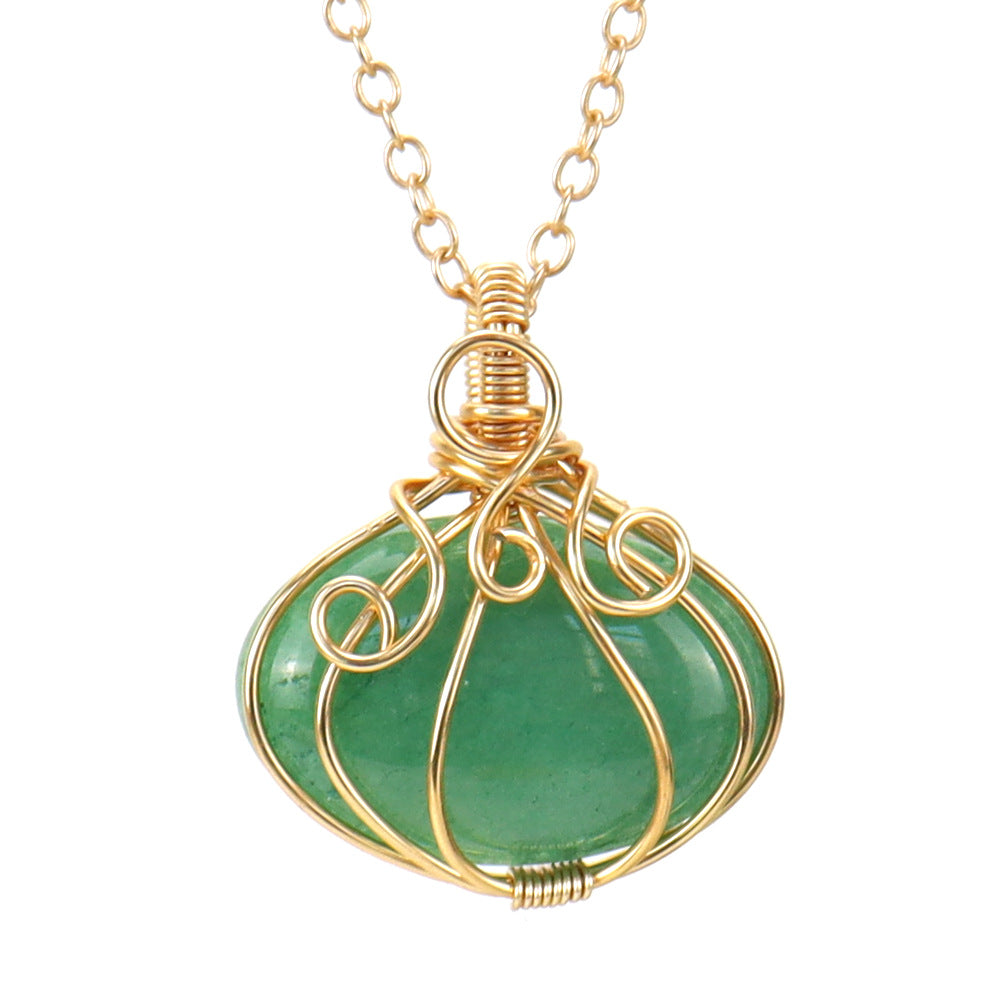 Crystal Halloween Pumpkin Lantern Pendant Necklaces GEMROCKY-Jewelry-Green Aventurine-