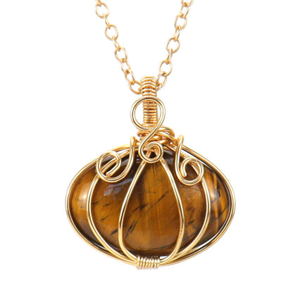 Crystal Halloween Pumpkin Lantern Pendant Necklaces GEMROCKY-Jewelry-Tiger Eye Stone-