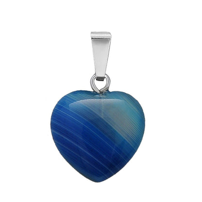 Crystal Heart Drop Pendant Necklace GEMROCKY-Jewelry-Blue Stripe Agate-