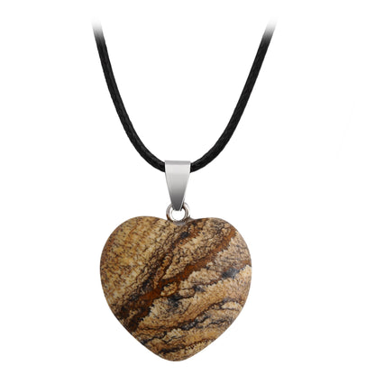 Crystal Heart Drop Pendant Necklace GEMROCKY-Jewelry-Picture Jasper-