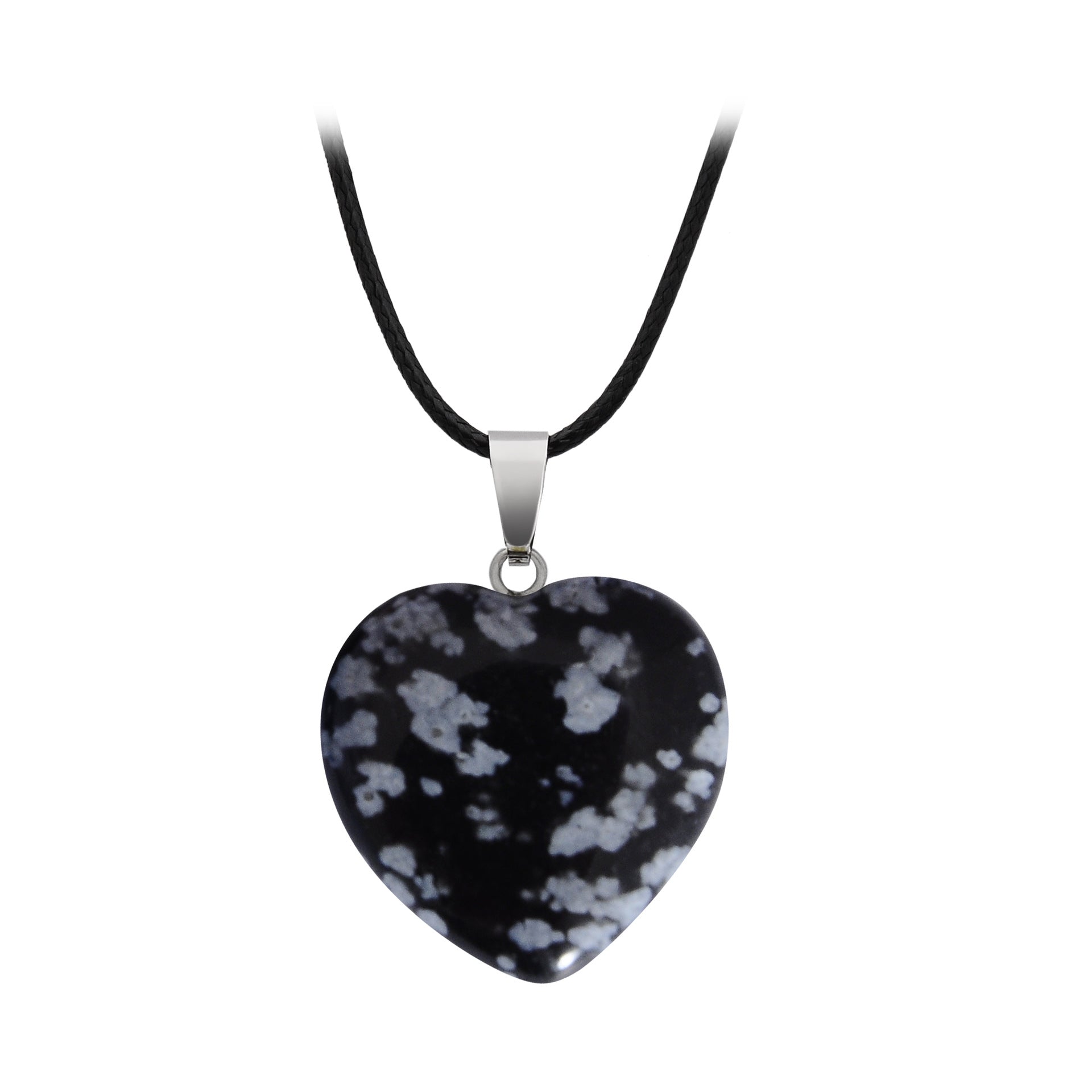 Crystal Heart Drop Pendant Necklace GEMROCKY-Jewelry-Snowflake Obsidian-