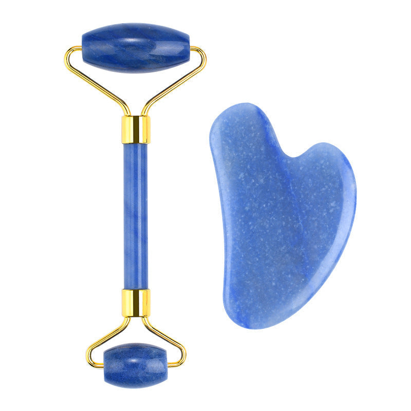 Crystal Heart Shape Scraping Board and Massager Roller Set Face Skincare Use GEMROCKY-Jewelry-Blue Aventurine roller + scraping board-