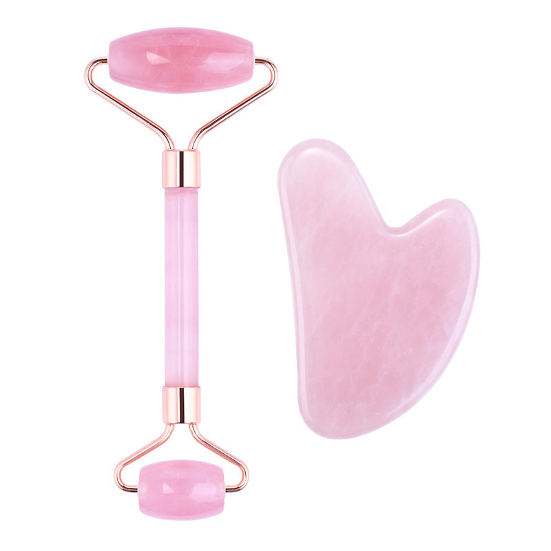 Crystal Heart Shape Scraping Board and Massager Roller Set Face Skincare Use GEMROCKY-Jewelry-Rose Quartz roller + scraping board-
