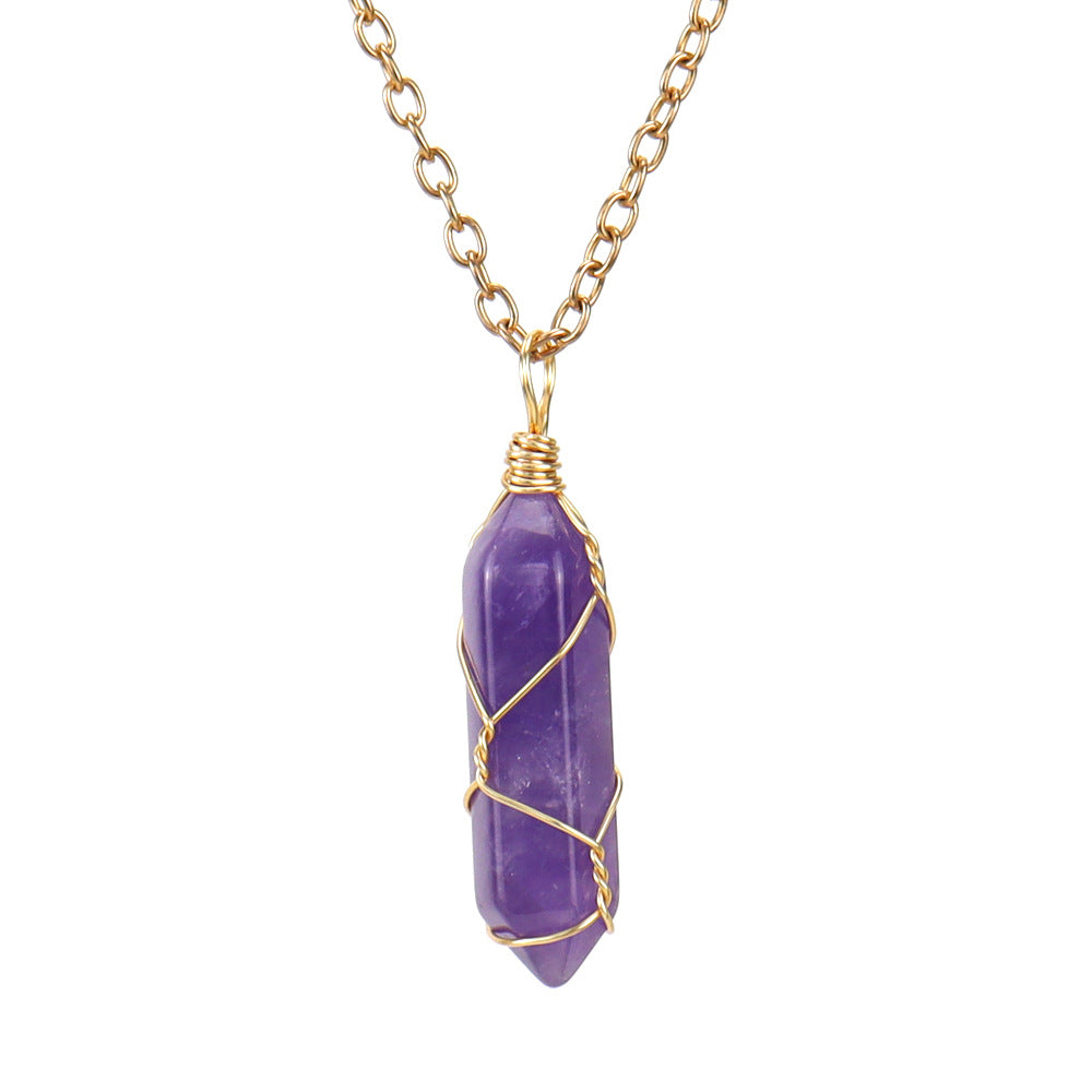 Crystal Hexagonal Prism Pendant Necklaces GEMROCKY-Jewelry-Amethyst-