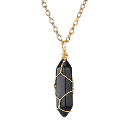 Crystal Hexagonal Prism Pendant Necklaces GEMROCKY-Jewelry-Black Obsidian-