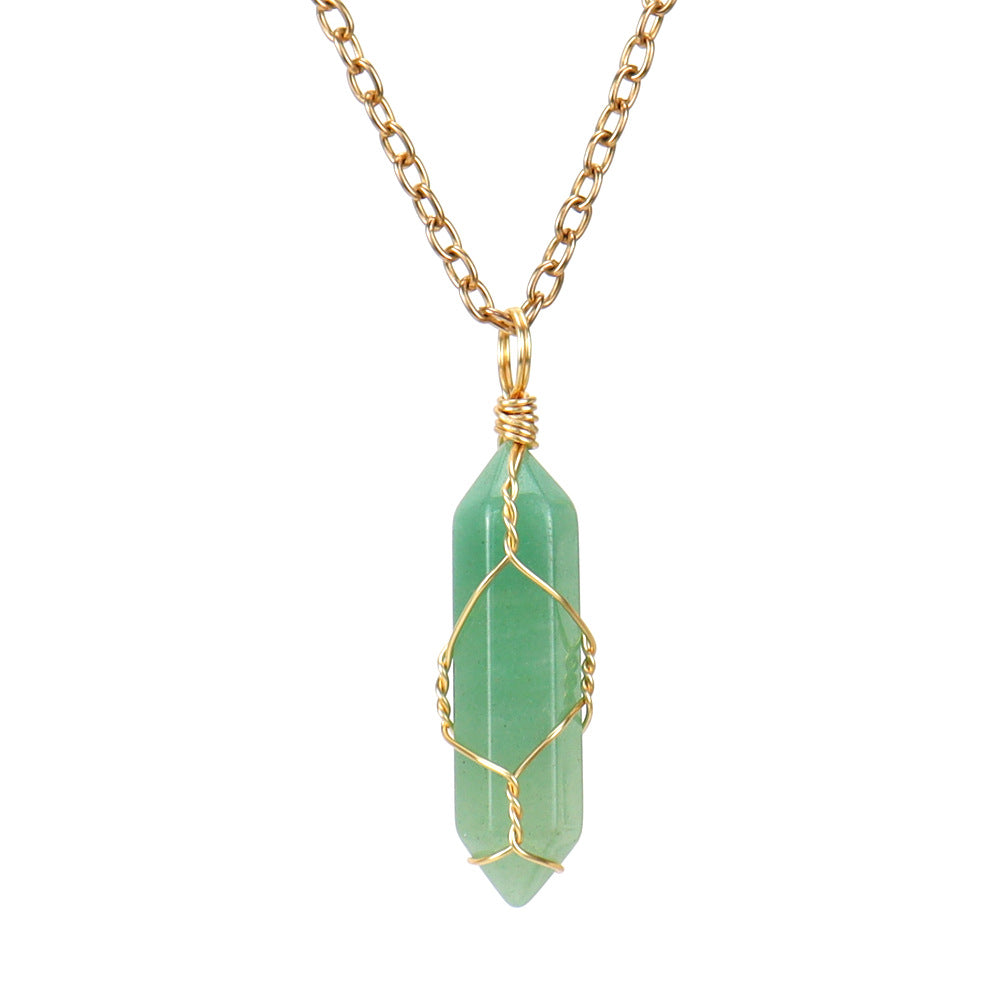 Crystal Hexagonal Prism Pendant Necklaces GEMROCKY-Jewelry-Green Aventurine-