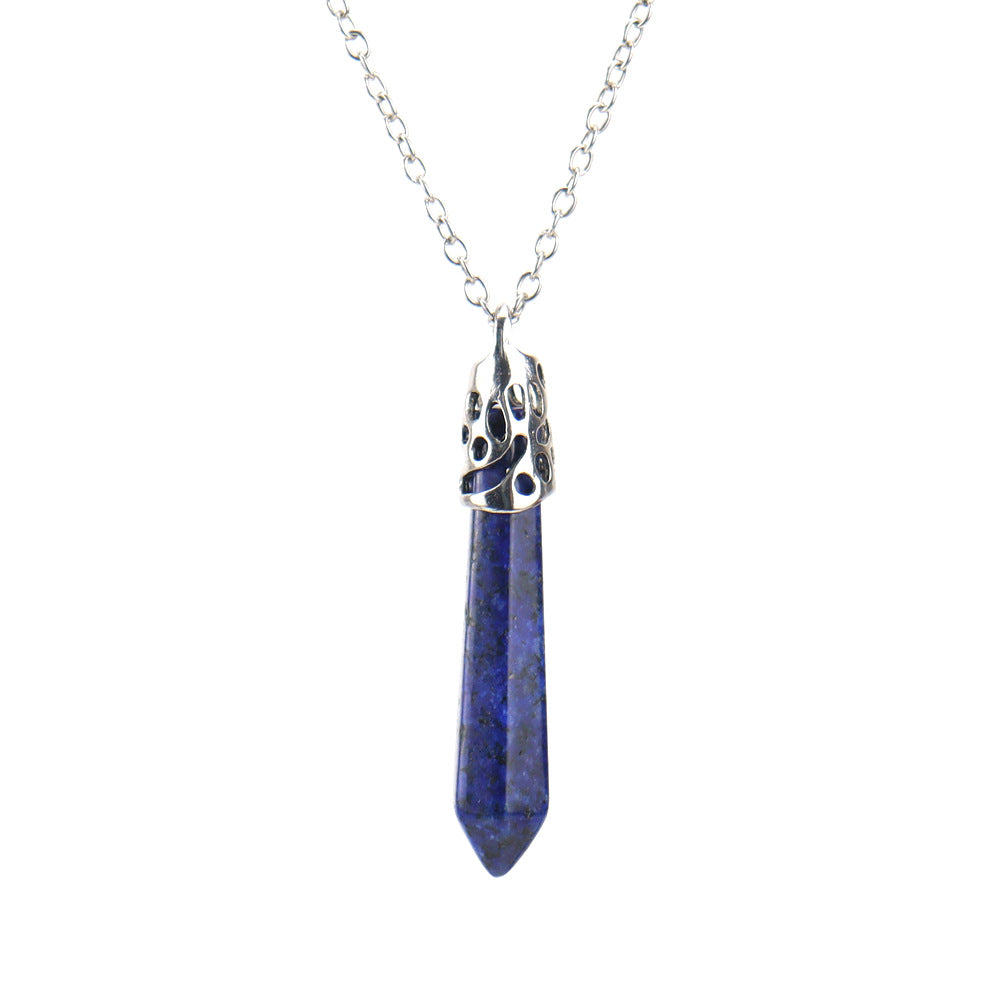 Crystal Hexagonal Prism Pendant Necklaces GEMROCKY-Jewelry-Lapis Lazuli-