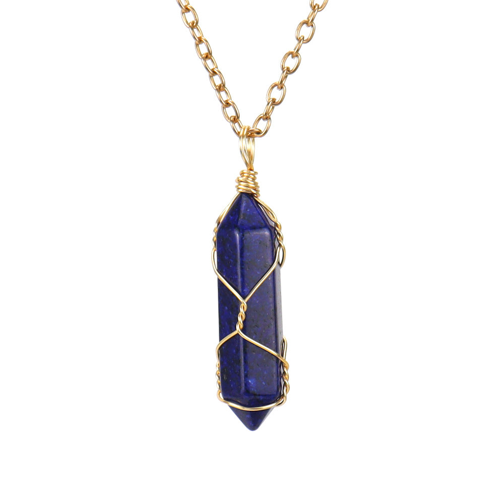 Crystal Hexagonal Prism Pendant Necklaces GEMROCKY-Jewelry-Lapis Lazuli-