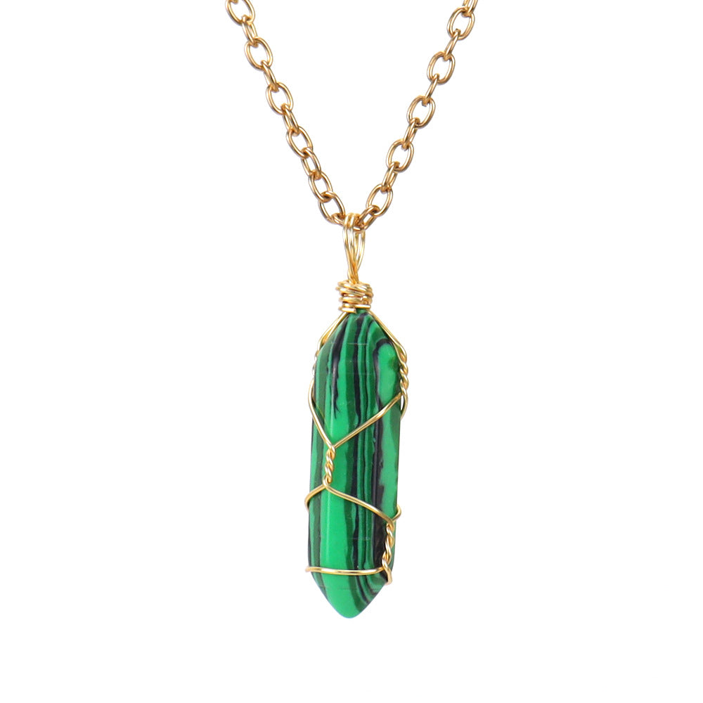 Crystal Hexagonal Prism Pendant Necklaces GEMROCKY-Jewelry-Malachite-