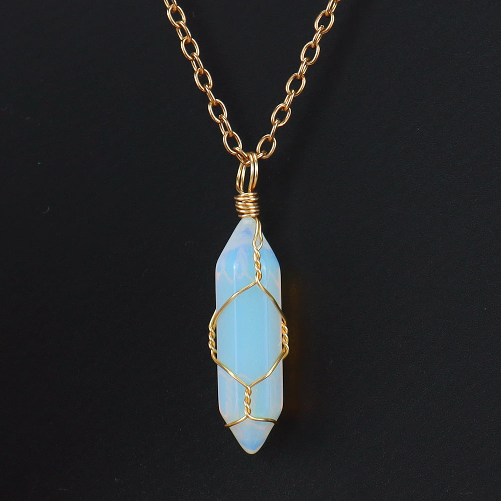 Crystal Hexagonal Prism Pendant Necklaces GEMROCKY-Jewelry-Opalite-