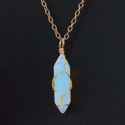 Crystal Hexagonal Prism Pendant Necklaces GEMROCKY-Jewelry-Opalite-