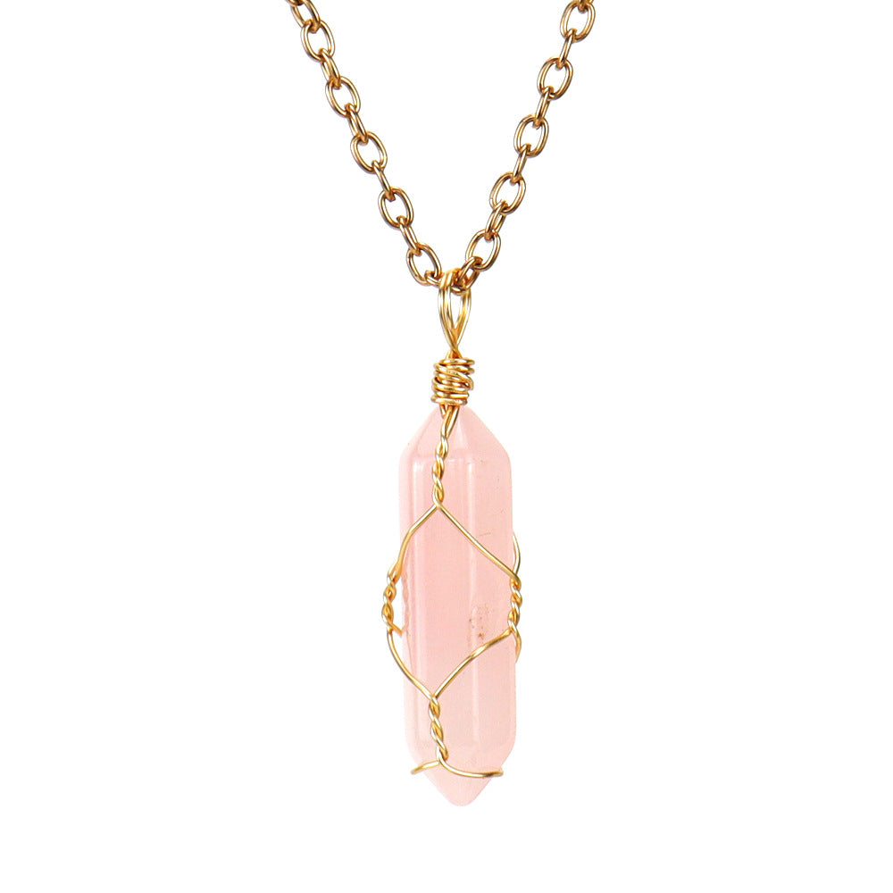 Crystal Hexagonal Prism Pendant Necklaces GEMROCKY-Jewelry-Rose Quartz-