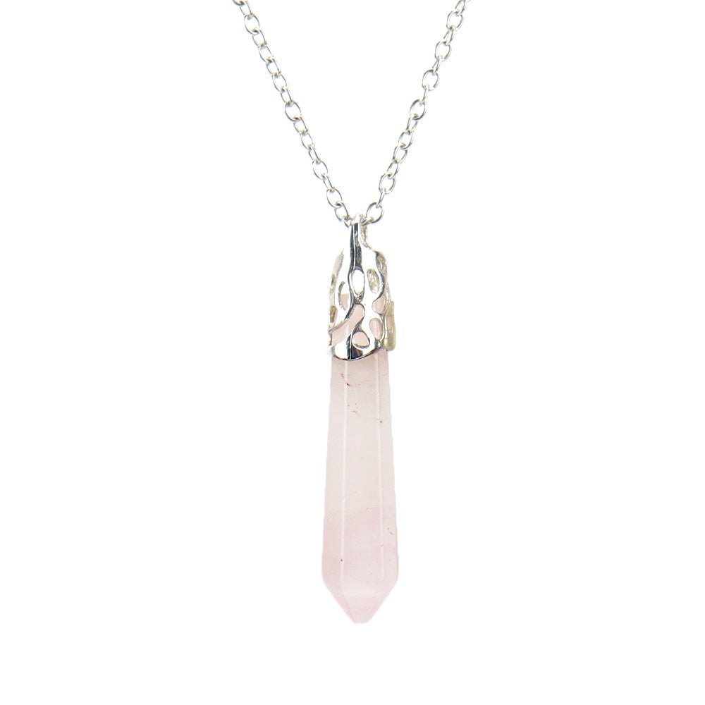 Crystal Hexagonal Prism Pendant Necklaces GEMROCKY-Jewelry-Rose Quartz-