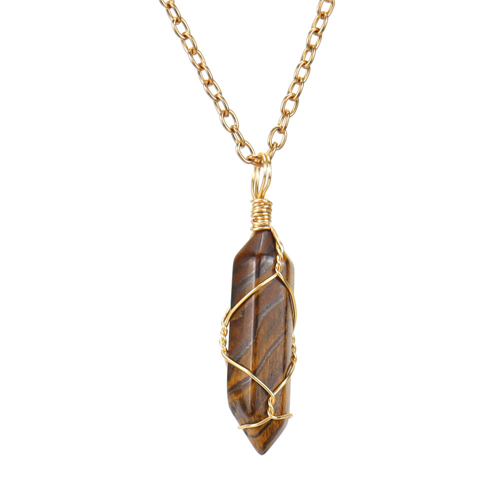 Crystal Hexagonal Prism Pendant Necklaces GEMROCKY-Jewelry-Tiger Eye Stone-