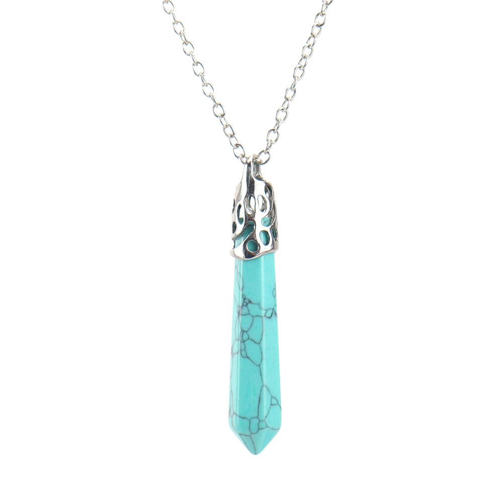Crystal Hexagonal Prism Pendant Necklaces GEMROCKY-Jewelry-Turquoise-