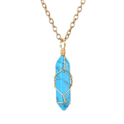 Crystal Hexagonal Prism Pendant Necklaces GEMROCKY-Jewelry-Turquoise-