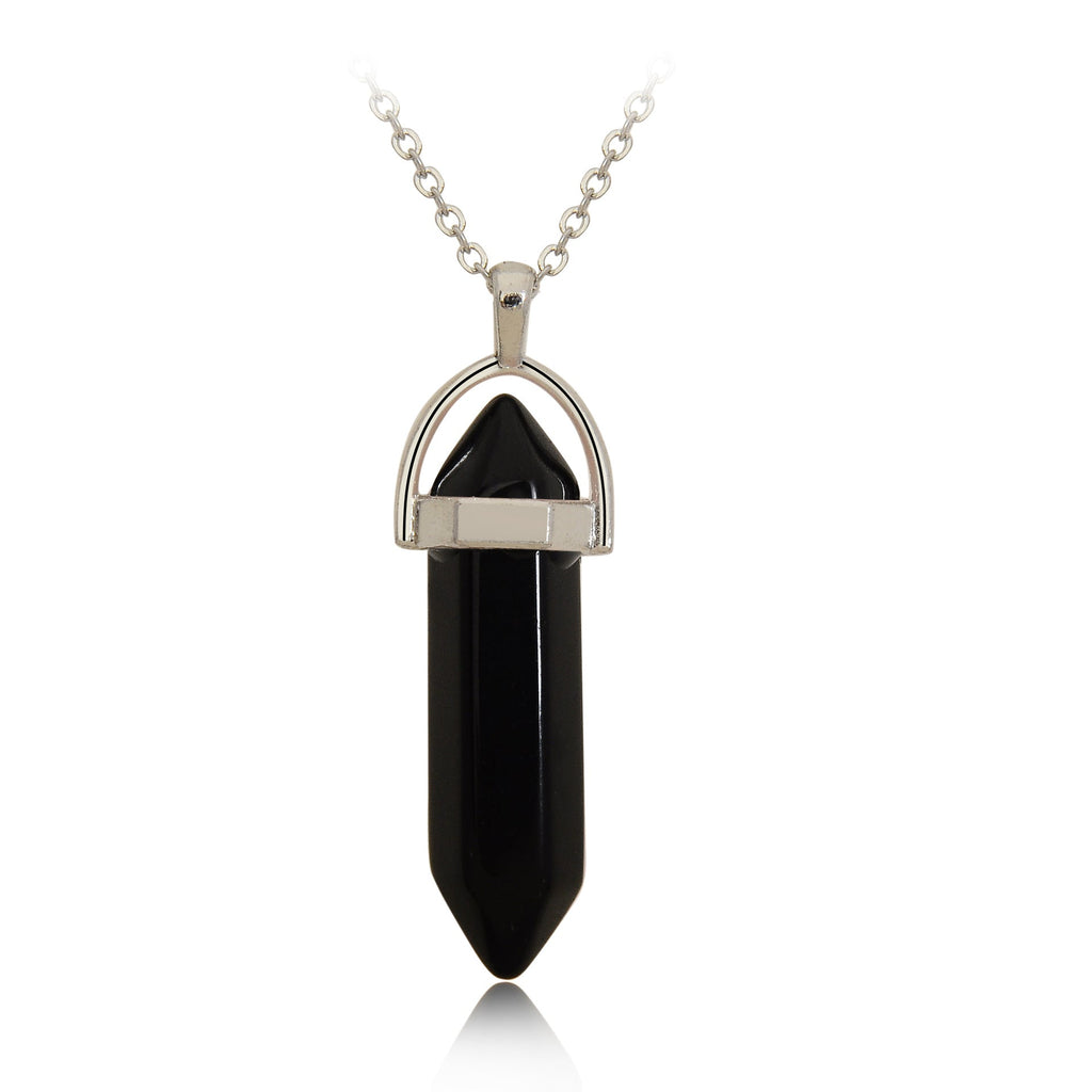 Crystal Hexagonal Wand Pendant Necklaces GEMROCKY-Jewelry-Black Obsidian-