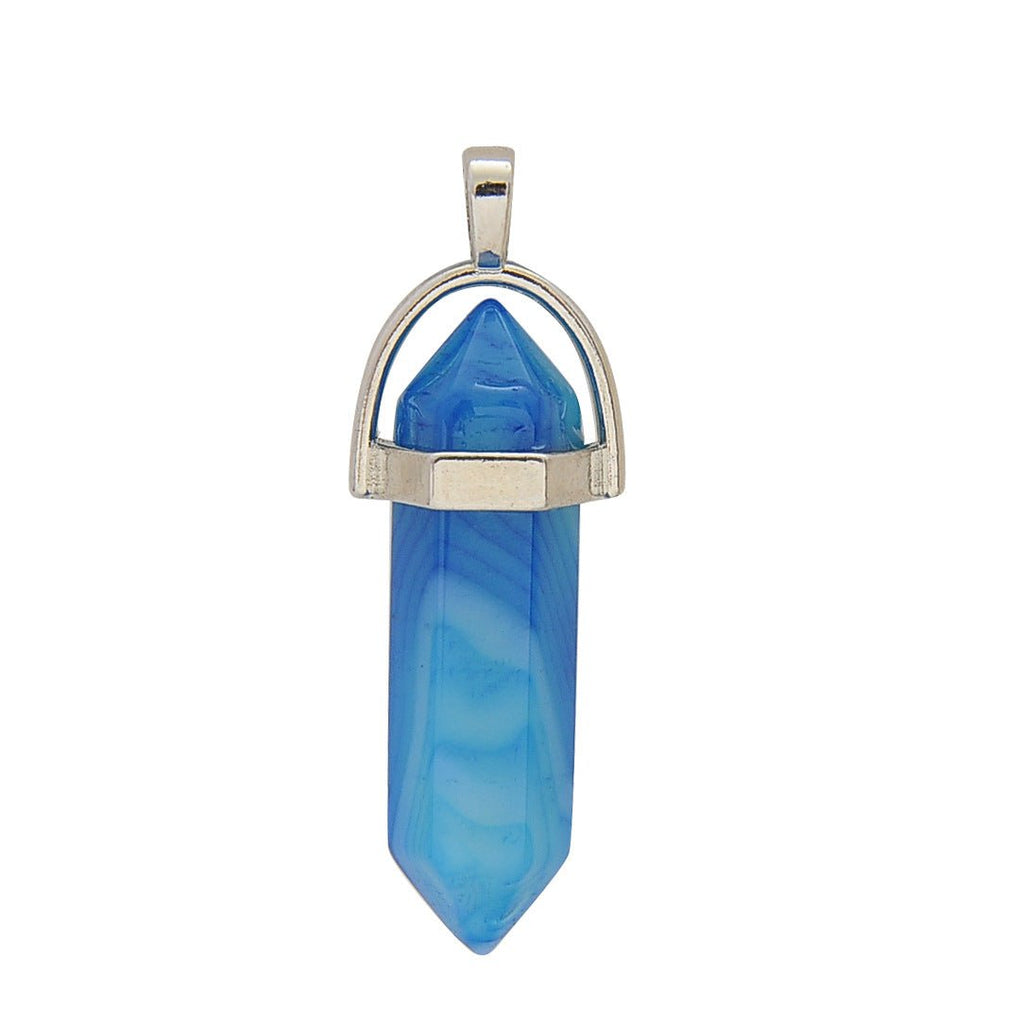 Crystal Hexagonal Wand Pendant Necklaces GEMROCKY-Jewelry-Blue Stripe Agate-