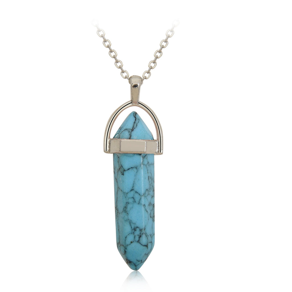 Crystal Hexagonal Wand Pendant Necklaces GEMROCKY-Jewelry-Blue Turquoise-