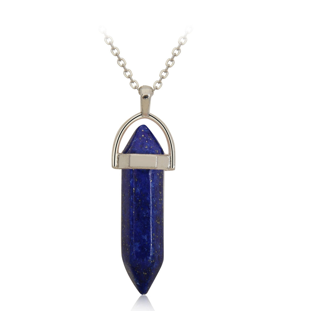 Crystal Hexagonal Wand Pendant Necklaces GEMROCKY-Jewelry-Lapis Lazuli-