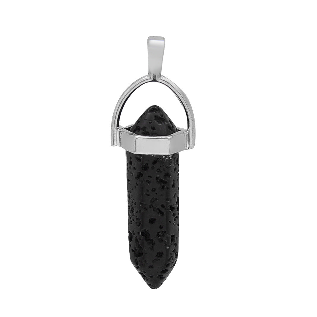 Crystal Hexagonal Wand Pendant Necklaces GEMROCKY-Jewelry-Lava Stone-