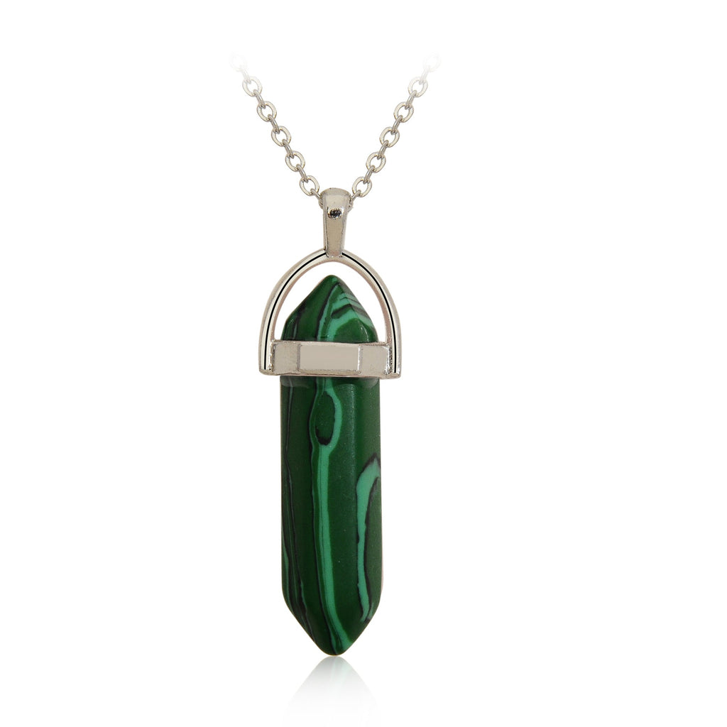 Crystal Hexagonal Wand Pendant Necklaces GEMROCKY-Jewelry-Malachite-