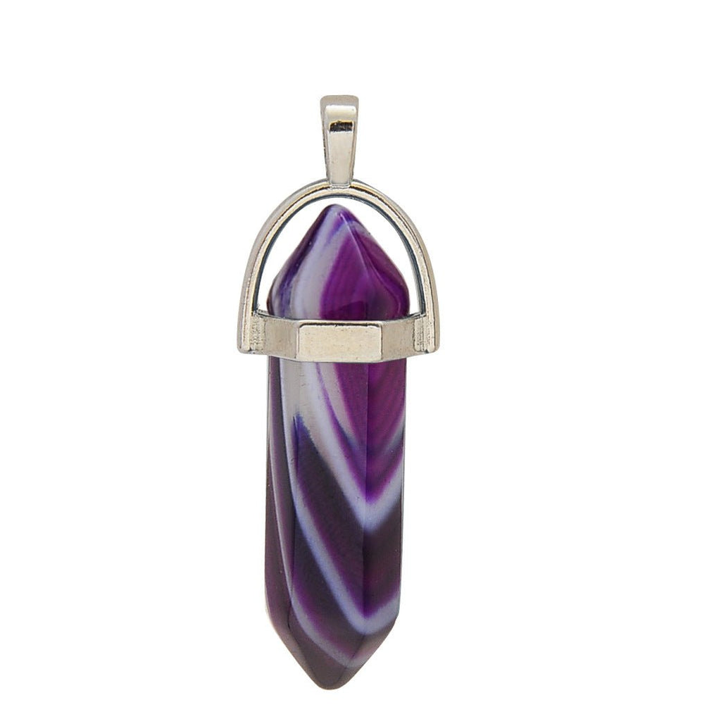 Crystal Hexagonal Wand Pendant Necklaces GEMROCKY-Jewelry-Purple Stripe Agate-