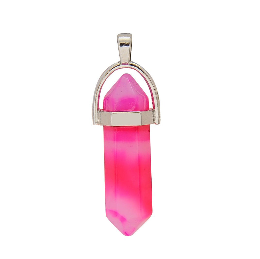 Crystal Hexagonal Wand Pendant Necklaces GEMROCKY-Jewelry-Red Stripe Agate-