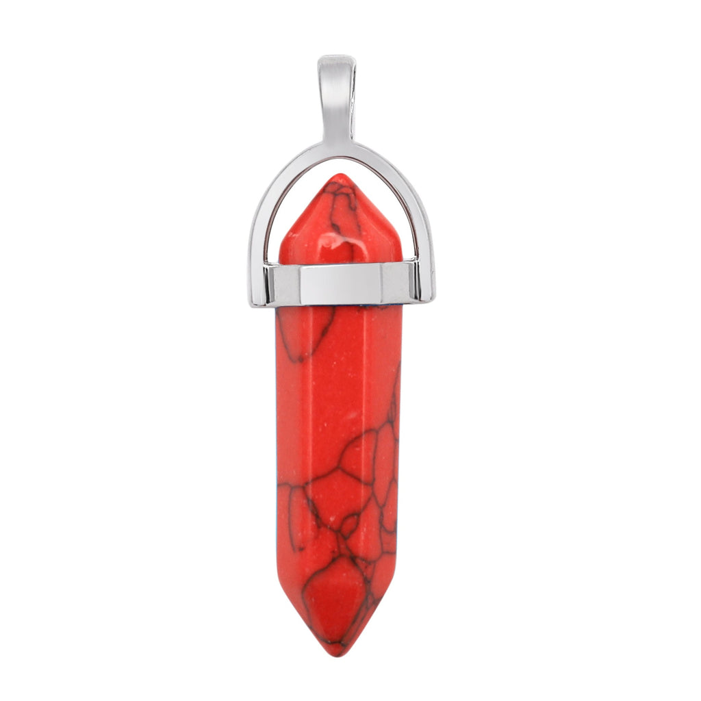 Crystal Hexagonal Wand Pendant Necklaces GEMROCKY-Jewelry-Red Turquoise-