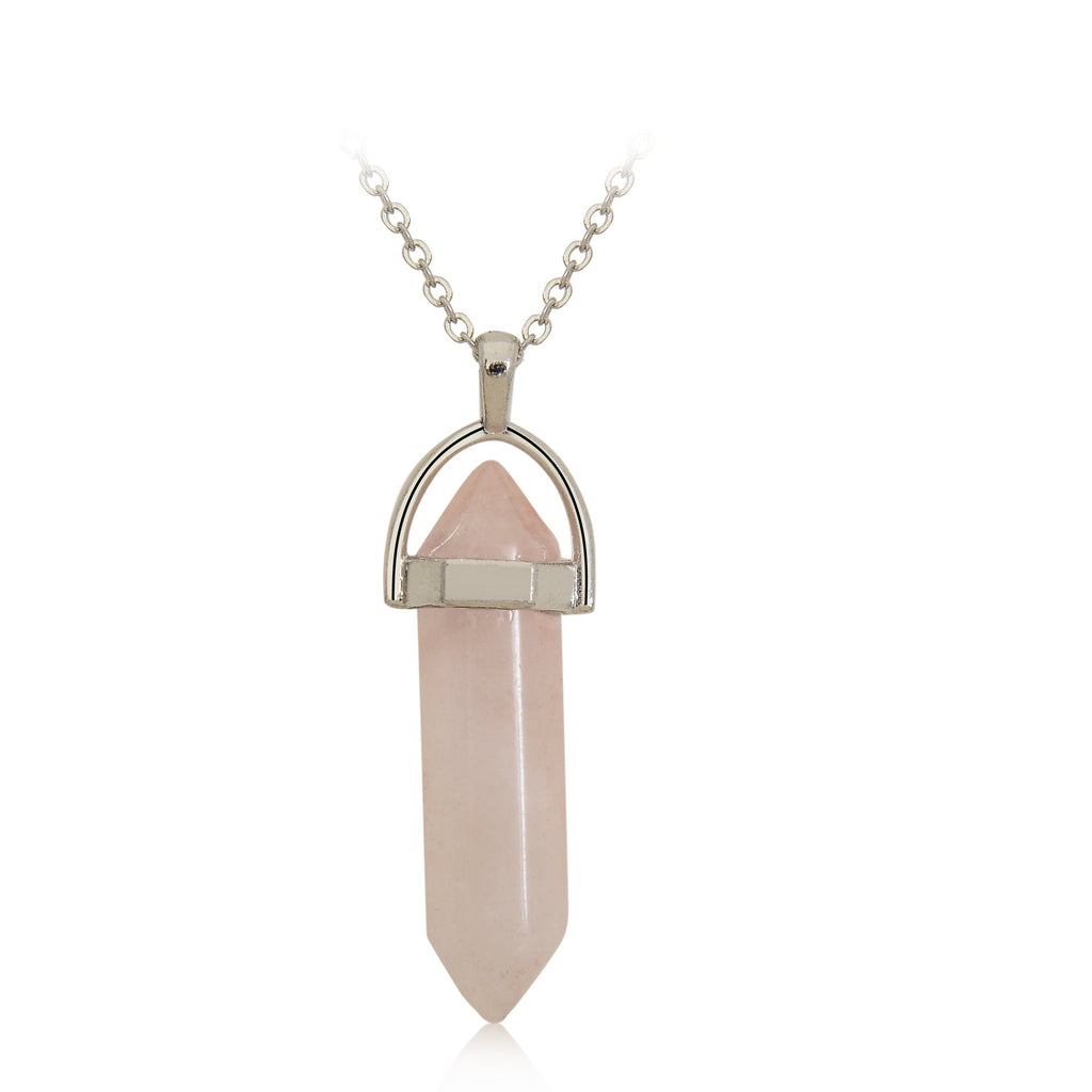 Crystal Hexagonal Wand Pendant Necklaces GEMROCKY-Jewelry-Rose Quartz-