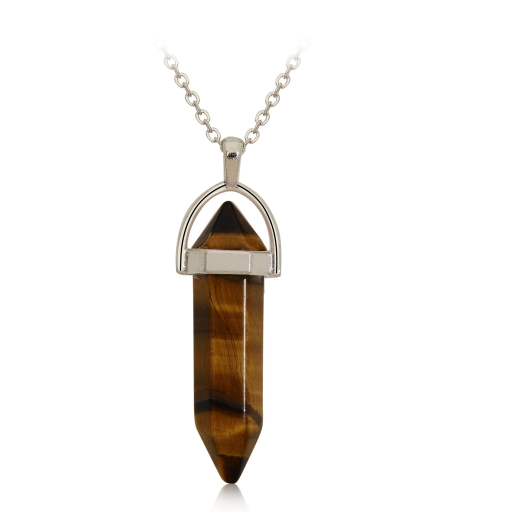 Crystal Hexagonal Wand Pendant Necklaces GEMROCKY-Jewelry-Tiger Eye-