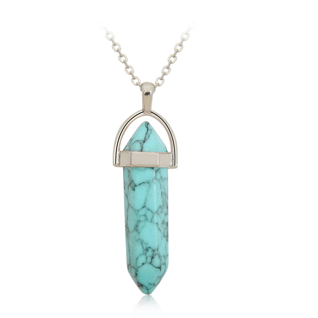 Crystal Hexagonal Wand Pendant Necklaces GEMROCKY-Jewelry-Turquoise-