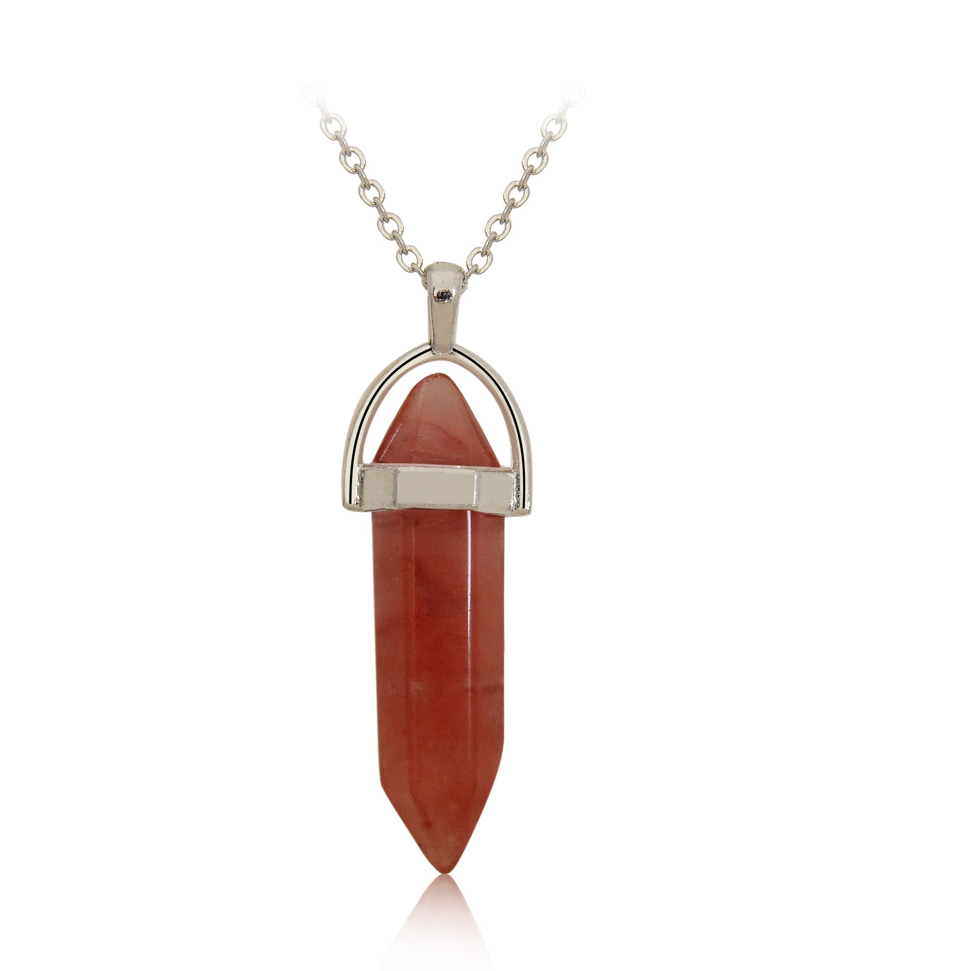 Crystal Hexagonal Wand Pendant Necklaces GEMROCKY-Jewelry-Watermelon Red Stone-