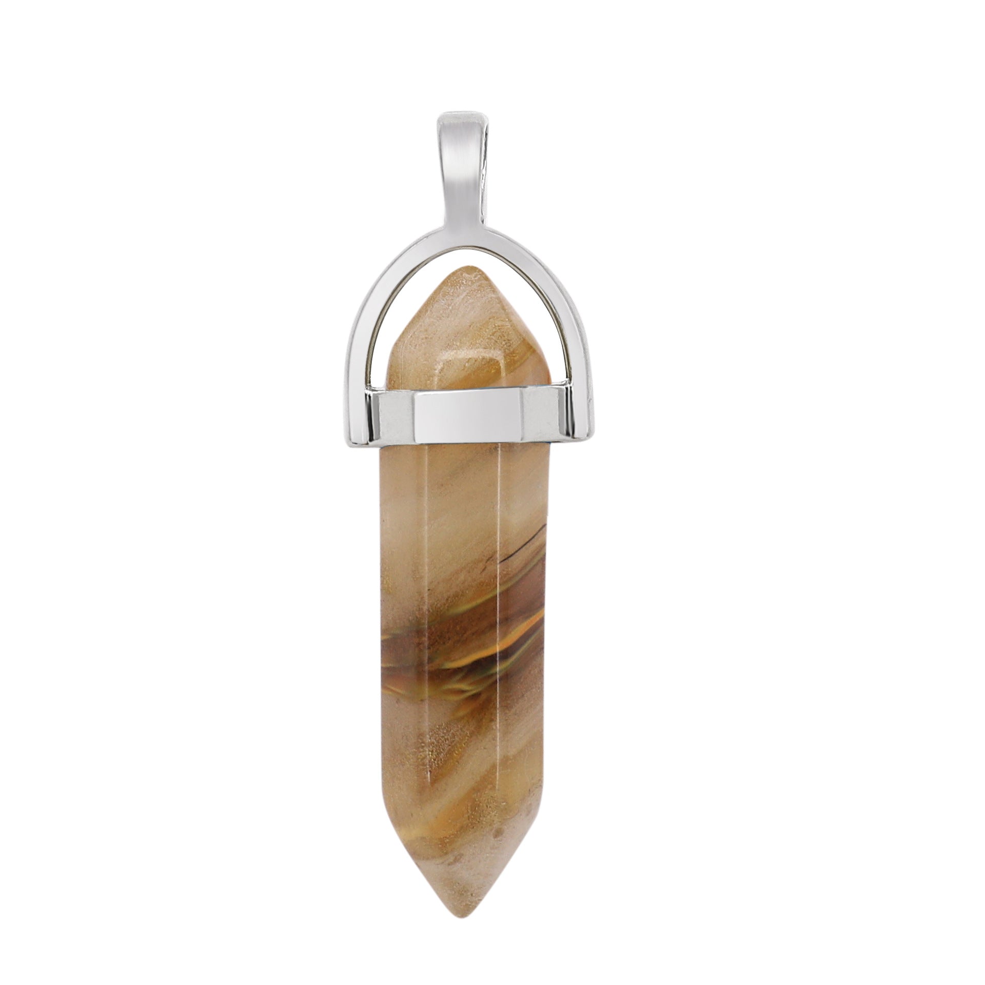 Crystal Hexagonal Wand Pendant Necklaces GEMROCKY-Jewelry-Yellow Stripe Agate-