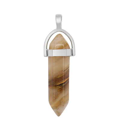 Crystal Hexagonal Wand Pendant Necklaces GEMROCKY-Jewelry-Yellow Stripe Agate-