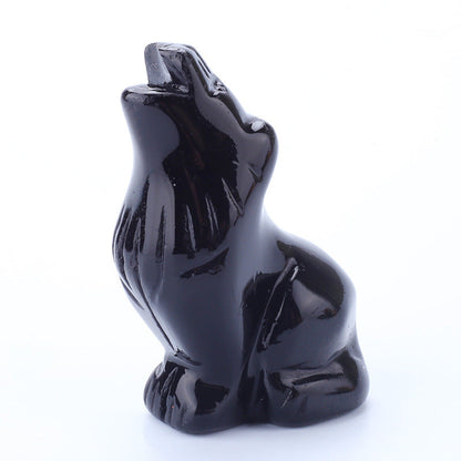 Crystal Howling Wolf 2 Inch Carvings GEMROCKY-Carvings-Black Obsidian-