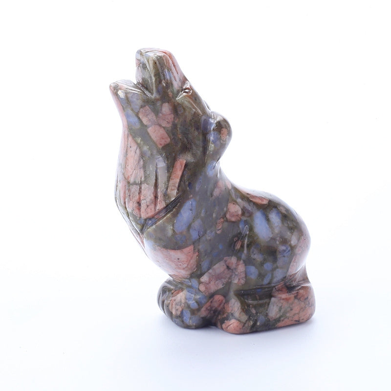 Crystal Howling Wolf 2 Inch Carvings GEMROCKY-Carvings-Llanite-