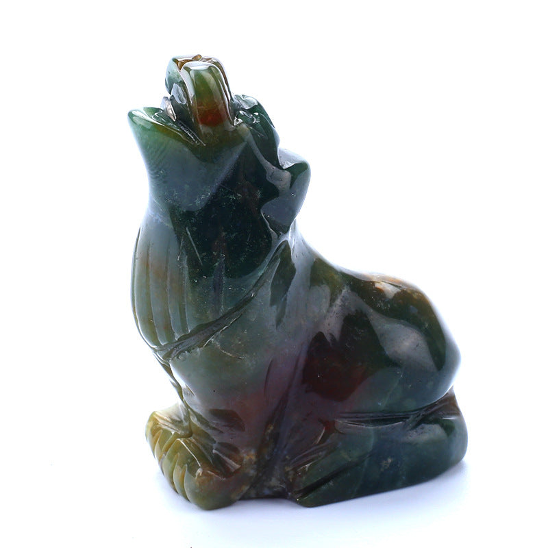 Crystal Howling Wolf 2 Inch Carvings GEMROCKY-Carvings-Moss Agate-