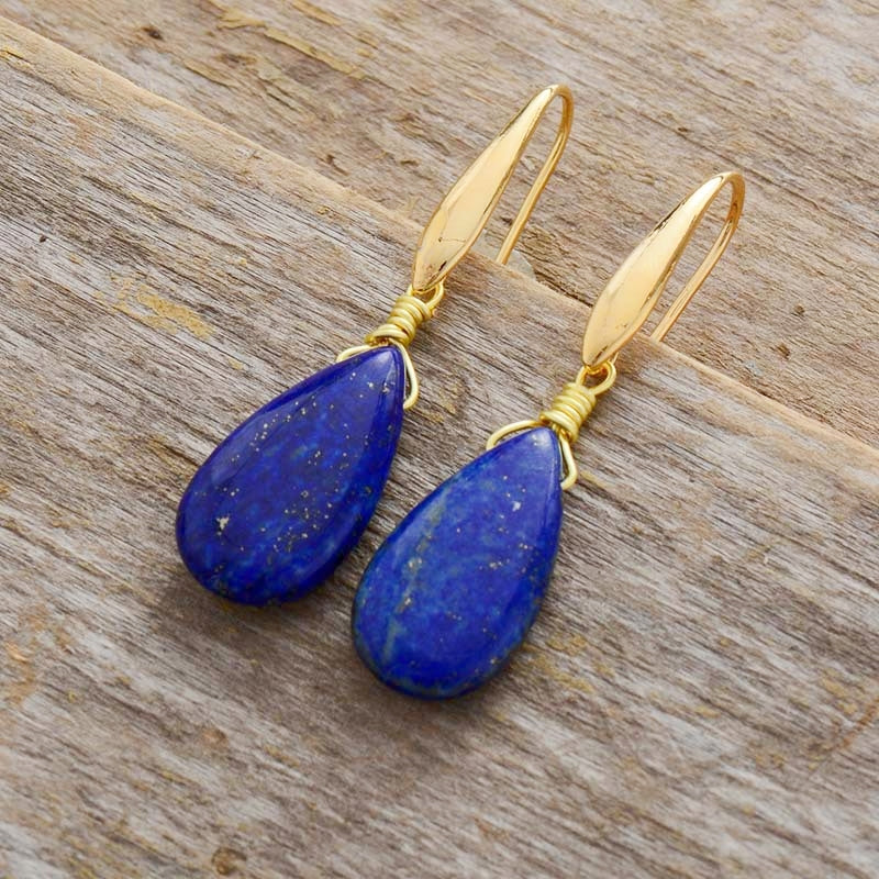 Crystal Lapis Lazuli Waterdrop Eardrop Earrings GEMROCKY-Jewelry-