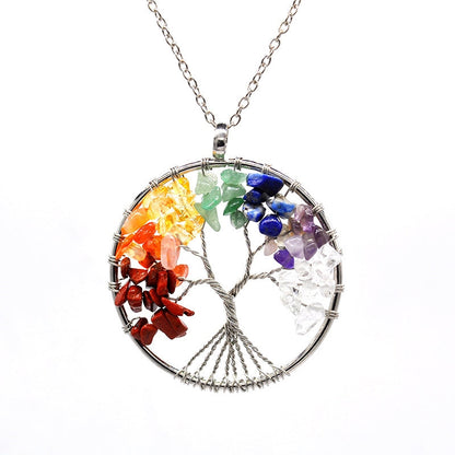 Crystal Life Tree Circle Pendant Necklaces GEMROCKY-Jewelry-Chakra-Silver Chain-