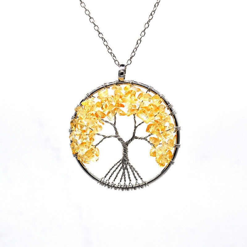 Crystal Life Tree Circle Pendant Necklaces GEMROCKY-Jewelry-Citrine-Silver Chain-