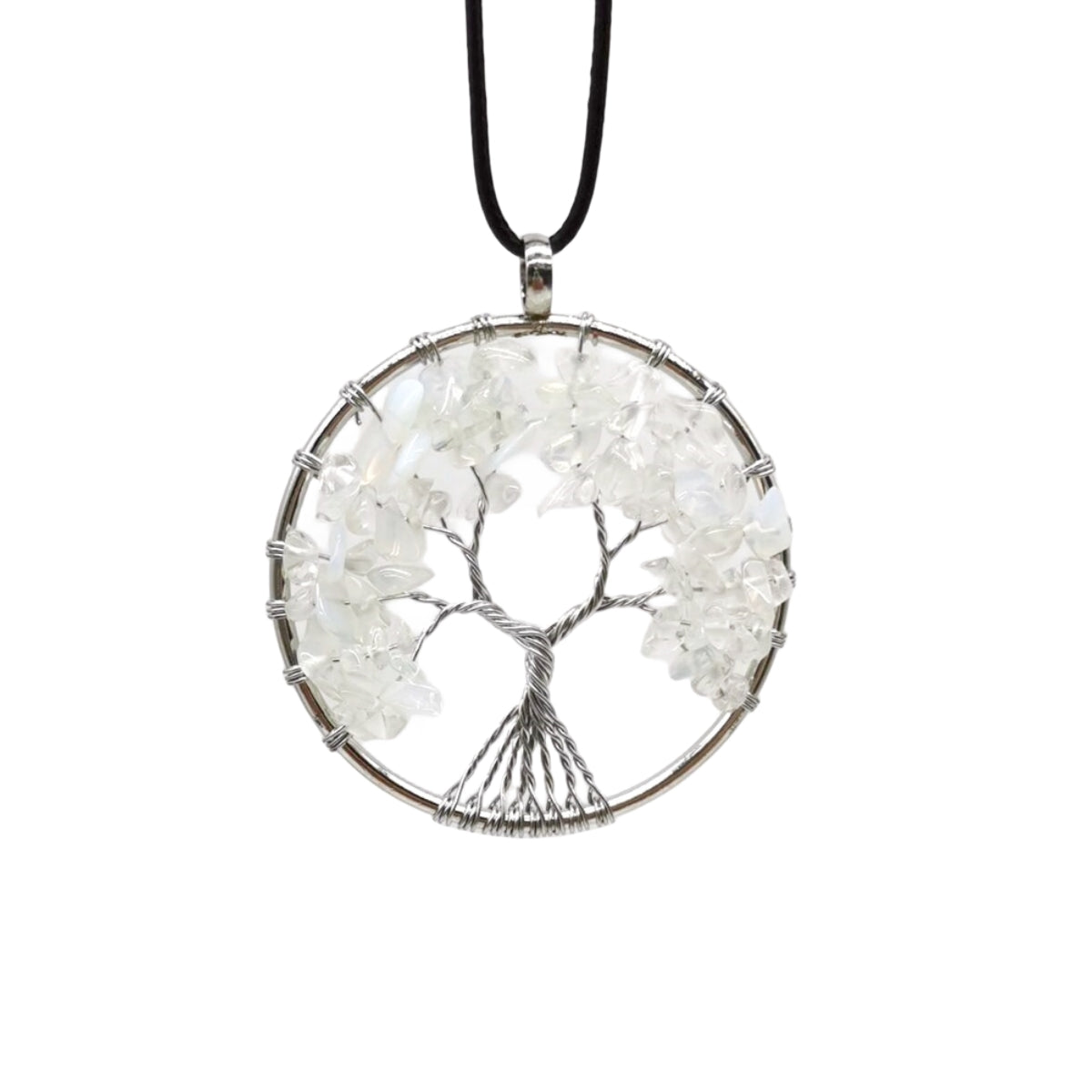 Crystal Life Tree Circle Pendant Necklaces GEMROCKY-Jewelry-Opalite-Leather Rope-