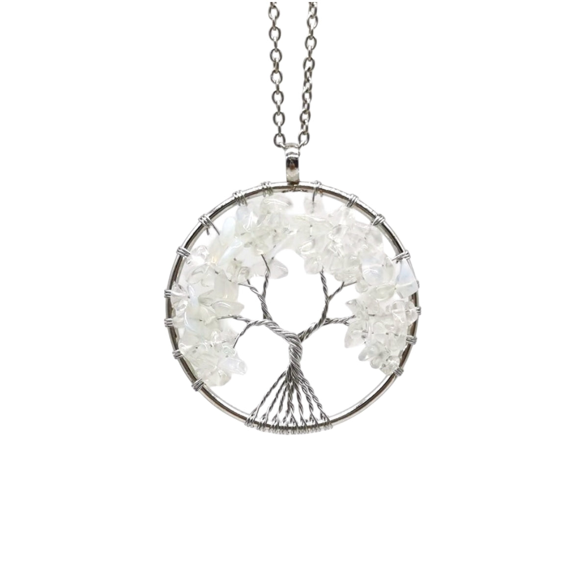 Crystal Life Tree Circle Pendant Necklaces GEMROCKY-Jewelry-Opalite-Silver Chain-