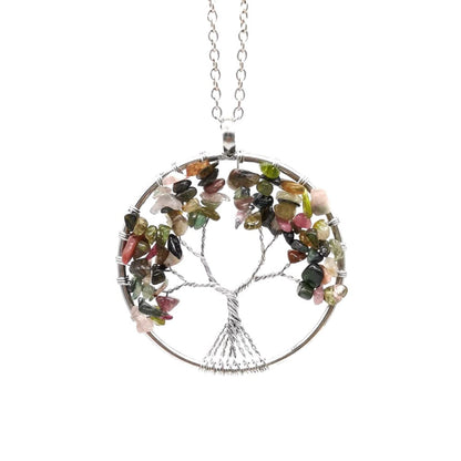 Crystal Life Tree Circle Pendant Necklaces GEMROCKY-Jewelry-Tourmaline-Silver Chain-