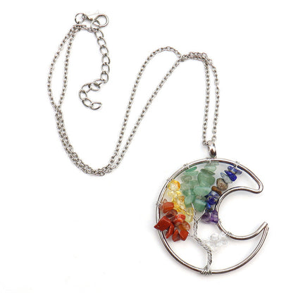 Crystal Life Tree Crescent Moon Pendant Necklaces GEMROCKY-Jewelry-