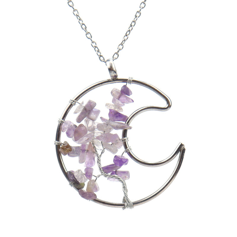 Crystal Life Tree Crescent Moon Pendant Necklaces GEMROCKY-Jewelry-Amethyst-